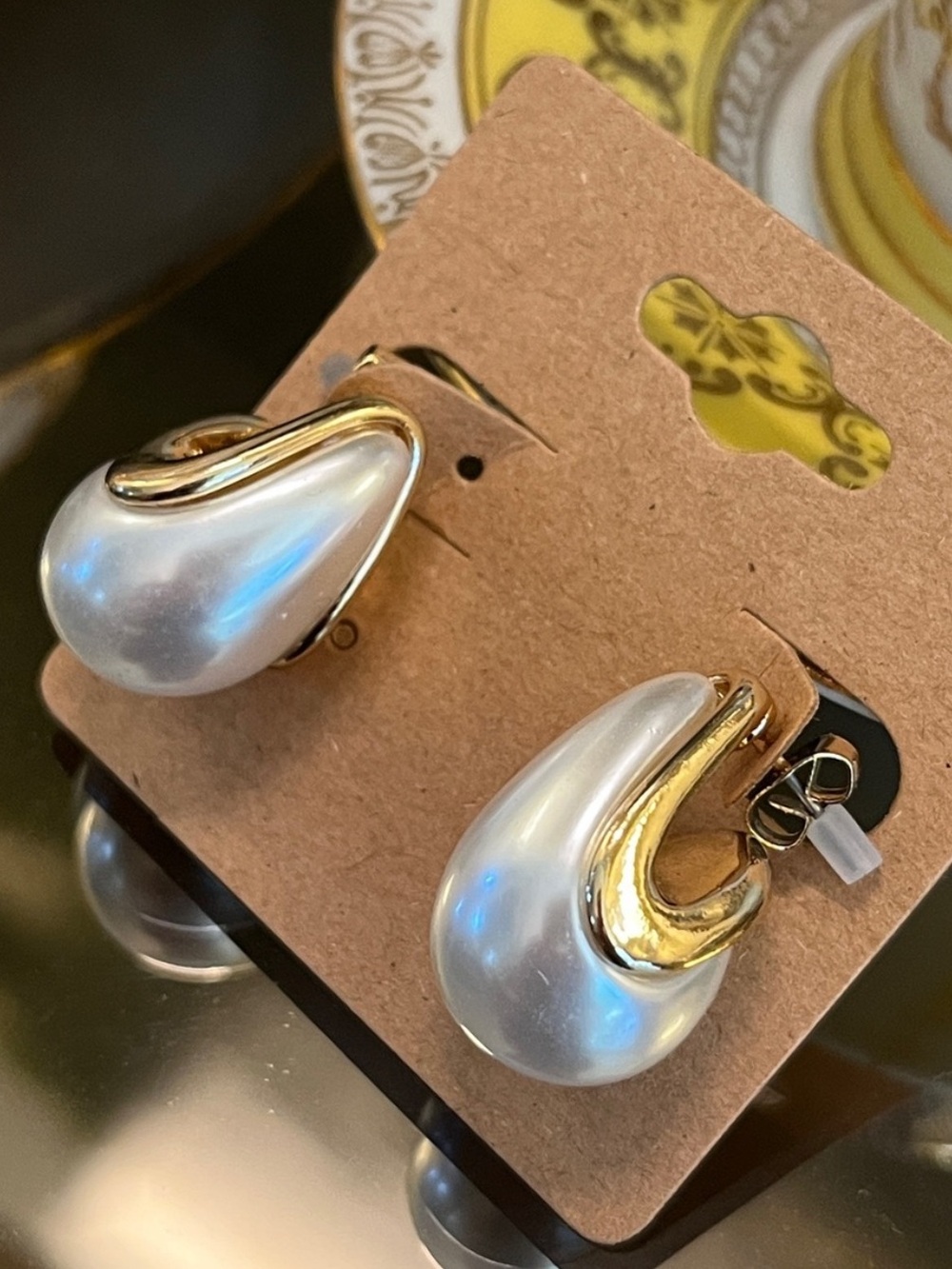 Chunky Gold Pearl Hoop Earrings